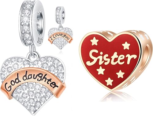 Juego de dijes con texto en inglés "I Love You" para pulseras Pandora, dijes de oro rosa para hermana y ahijada, juego de joyas en plata de ley 925,