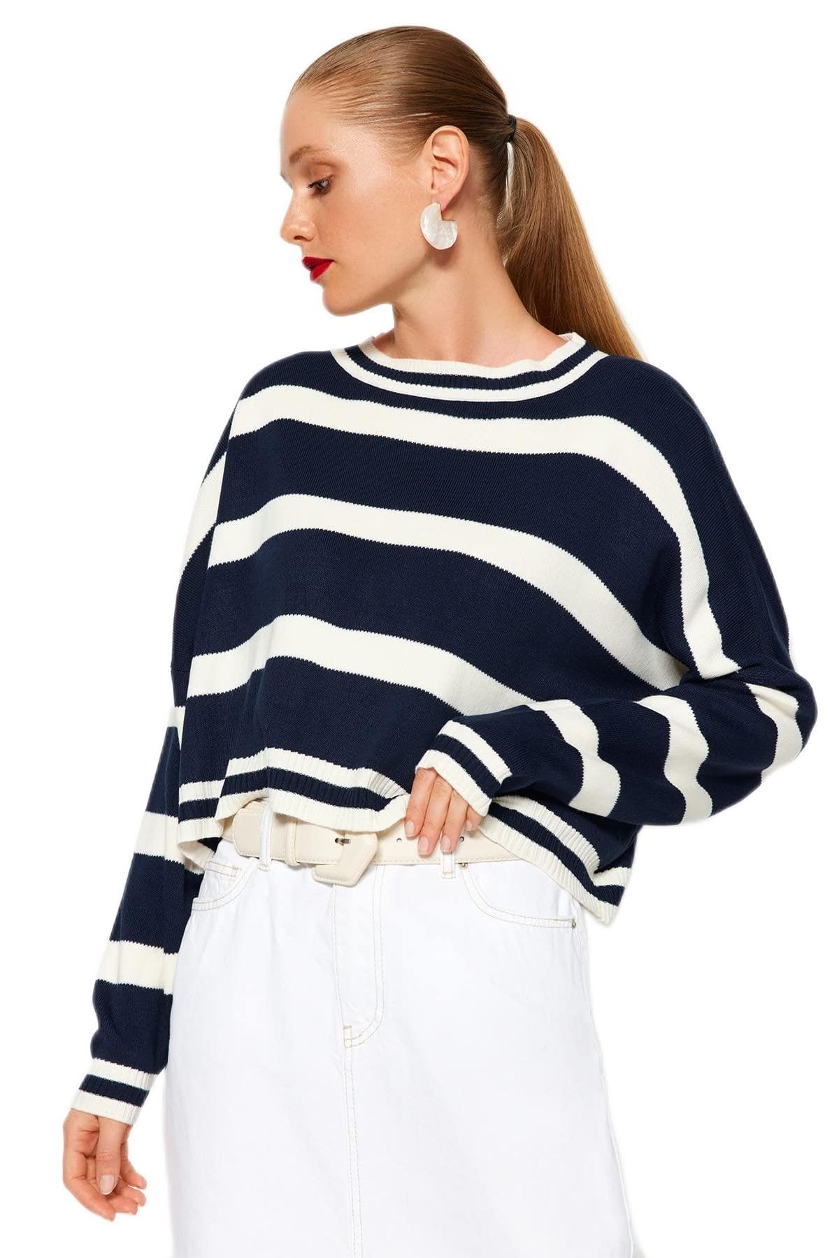 Trendyol Damen GESTREIFT Lange Ärmel Regulär Sweater