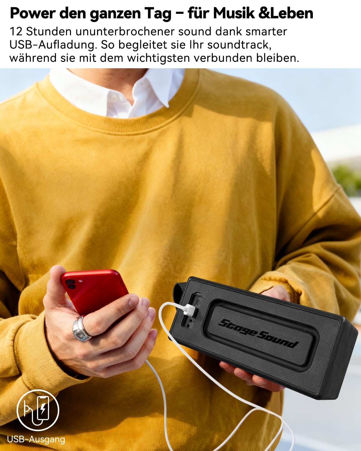 StageSound - Altoparlante Bluetooth, stile retrò, wireless, portatile, con Bass Boost, impermeabile IP67, luci LED, accoppiamento TWS, 12 ore di riproduzione, TF/AUX/USB, per feste, casa, all'aperto