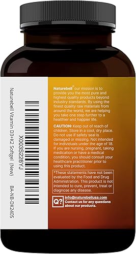 Miniatura 8 de NatureBell Vitamina D3 5,000 UI + K2 100 mcg, 240 cápsulas blandas | Fórmula diaria 2 en 1 con aceite de coco virgen | Apoyo óseo, corazón e