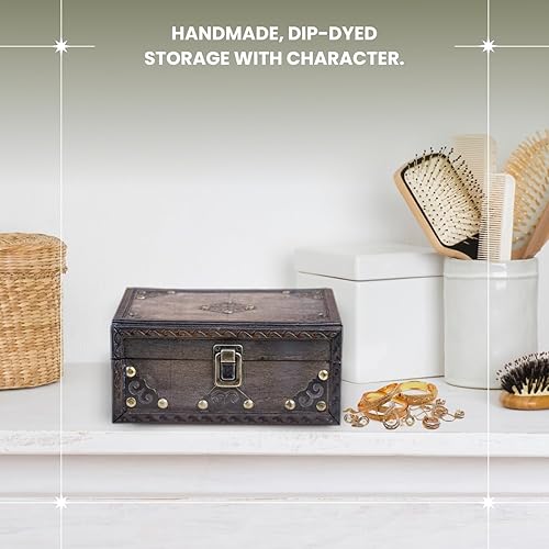 Miniatura 6 de Brynnberg - Caja de almacenamiento del cofre del tesoro pirata - Monje 7.9 x 7.1 x 3.5 - Cofre del tesoro de madera duradero con cerradura - Caja de