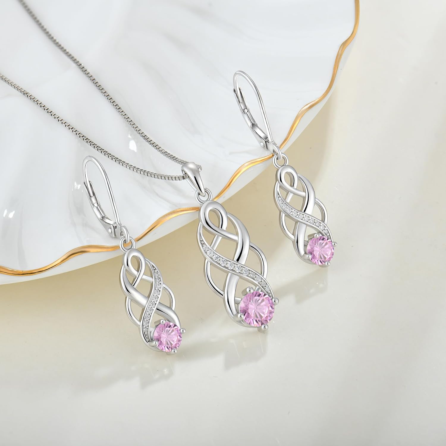 Infinity Celtic Knot Drop Dangle Earrings 925 Sterling Silver Twisted Birthstone Leverback Earrings Irish Jewelry for Women - Image 4