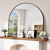 CIRCUMI 42x42 Black Arched Wall Mirror - Shatterproof Tempered Glass, Rust-Proof Aluminum Frame for Bathroom, Living Room, Entryway Decor