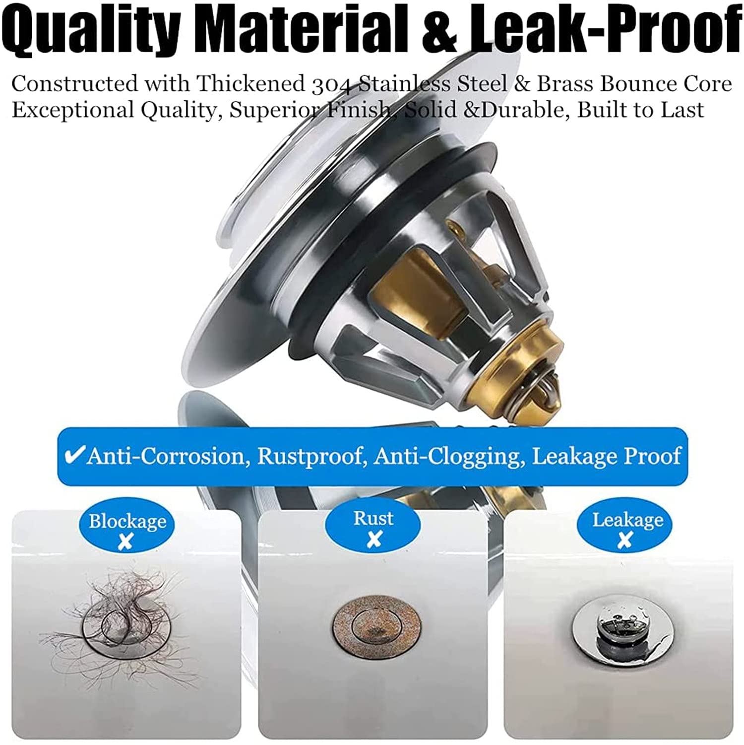 4 Tappi Scarico Lavabo Universali - Pop-Up, Filtro Anti Intasamento, Per Foro 34-40mm - Foto 8