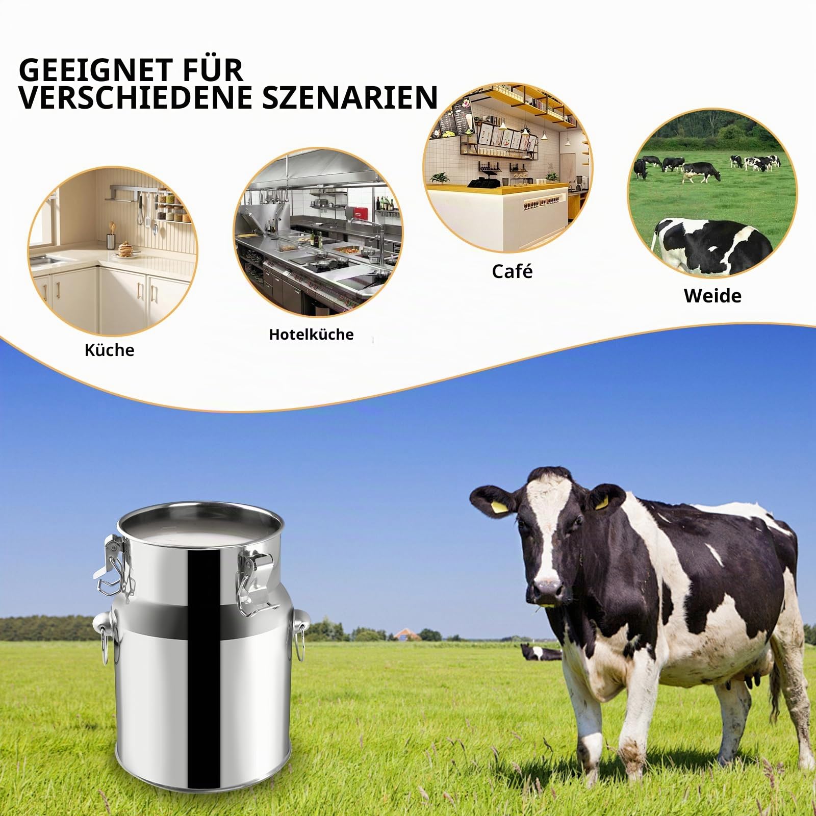 AIZYR Milchkanne Mit Zapfhahn Und Tragegriff Milcheimer Aus Edelstahl Milchkanne Fässer Verschließen Getränkespender Für Milch, Wein Und Öl,5L