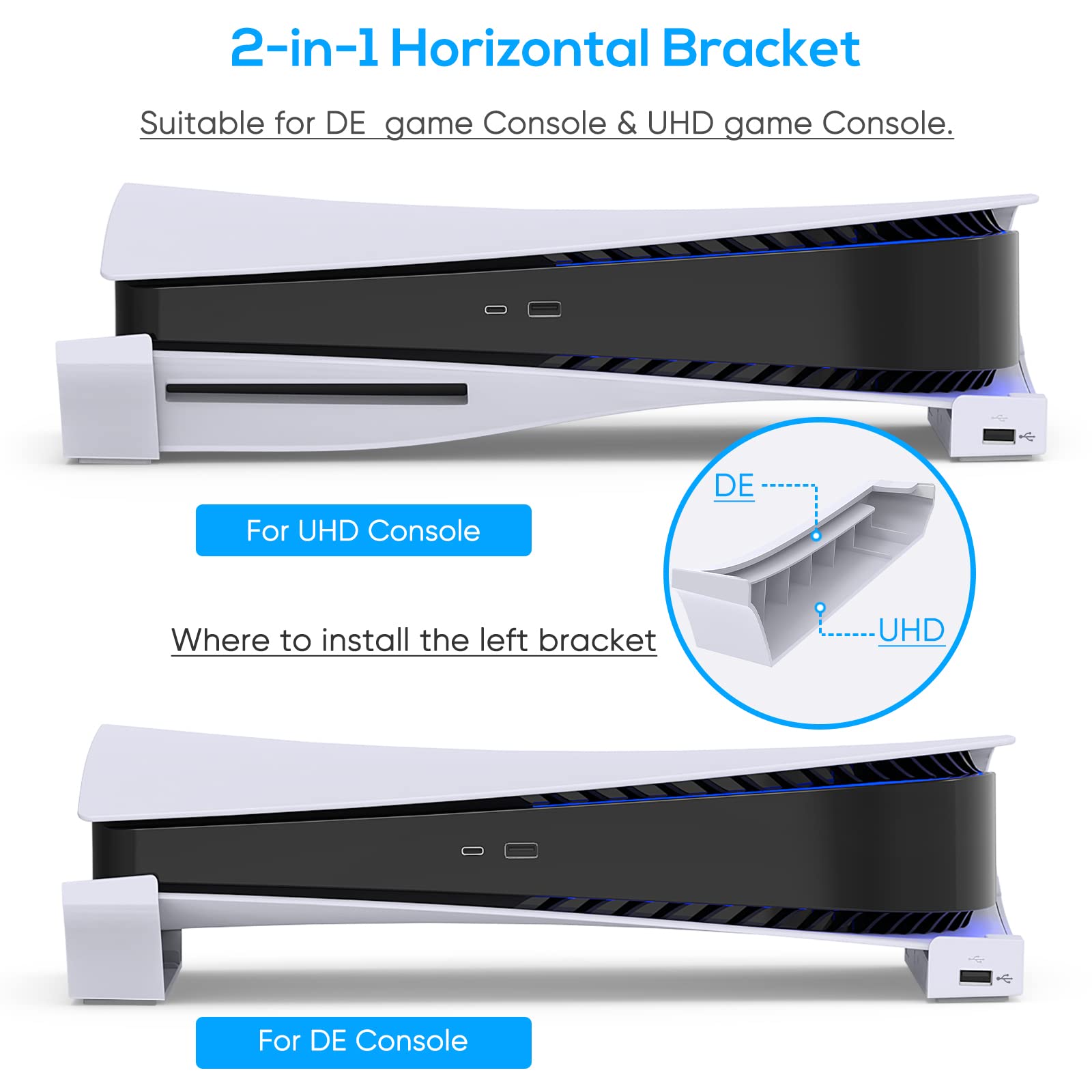 FYOUNG Supporto orizzontale compatibile con PS5 Console Disc & Digital Editions con porta USB estesa, base di supporto per accessori di supporto Playstation 5 con Mads antiscivolo
