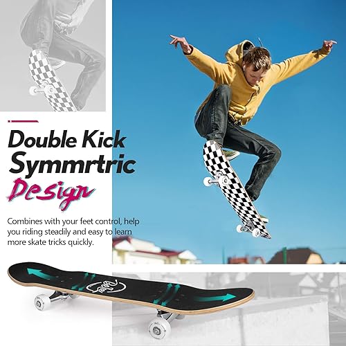 Miniatura 2 de BELEEV Patinetas para principiantes, 31 x 8 pulgadas, patineta completa para niños, adolescentes y adultos, 7 capas de arce canadiense doble patada