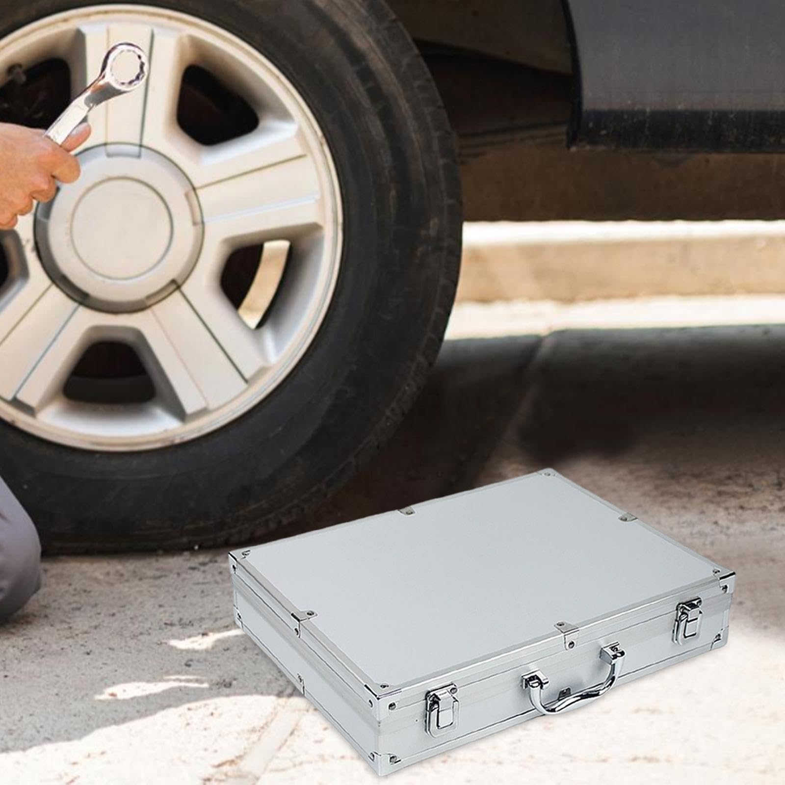 Generic Cassetta Portautensili in Lega di Alluminio, Organizer Multifunzionale, Valigetta Rigida per Il Trasporto, Ideale per Viaggi All'aperto E Magazzin, Argento