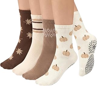 Toes Home Pilates Socks for Women, Grip Yoga Crew Socks, Non Slip Socks | Grippy Socks Woman for Barre, Sticky Slipper Socks For Hospital, Barefoot Workout Socks, Gifts for Women, 4 Pairs