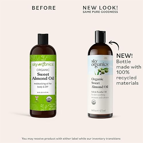 Miniatura 2 de Sky Organics Aceite orgánico de almendras dulces para cuerpo 100 puro y prensado en frío certificado USDA orgánico para hidratar suavizar y nutrir