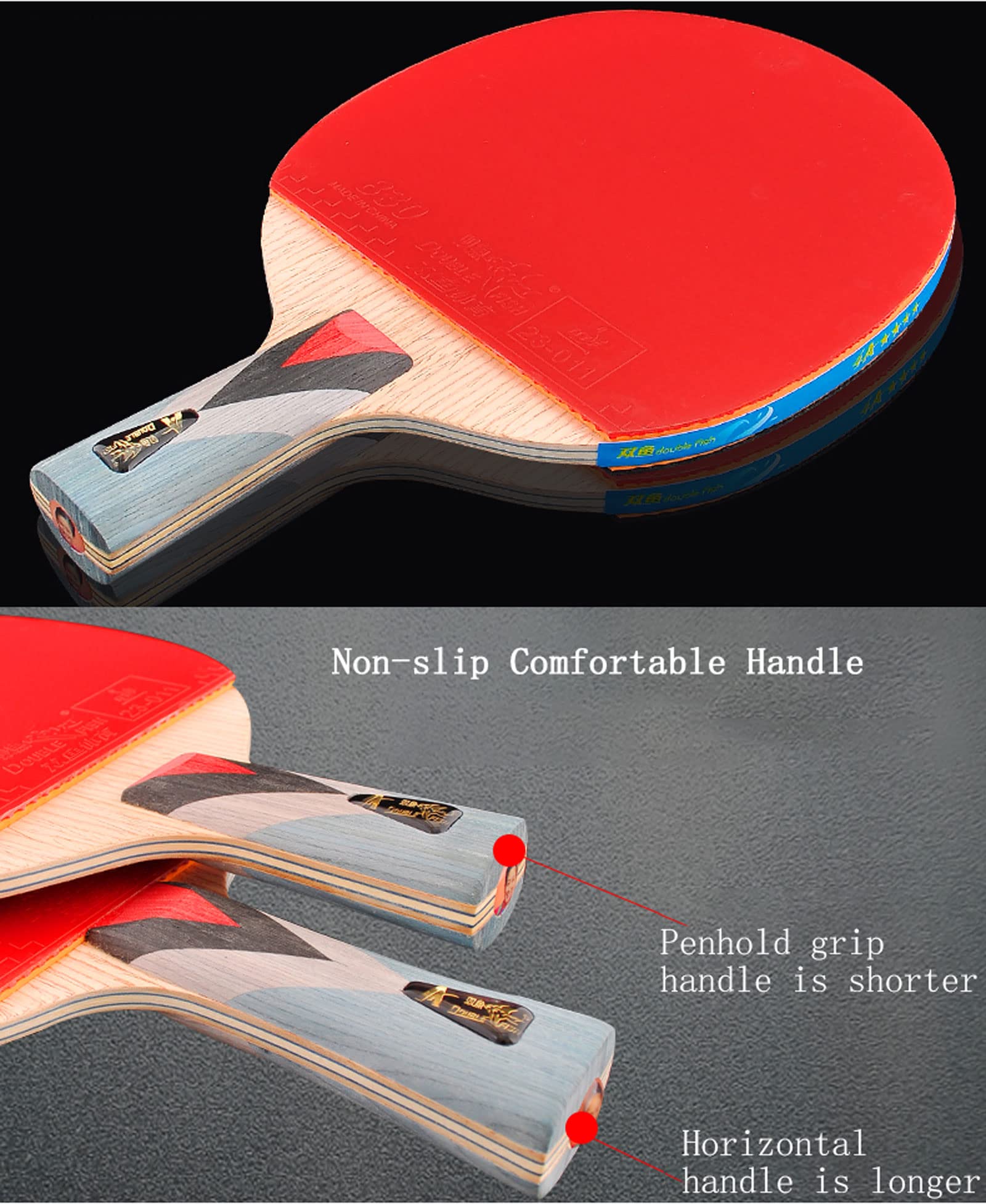 Racchetta da ping pong 4 stelle, 7 strati di legno puro, set(Penhold Grip)