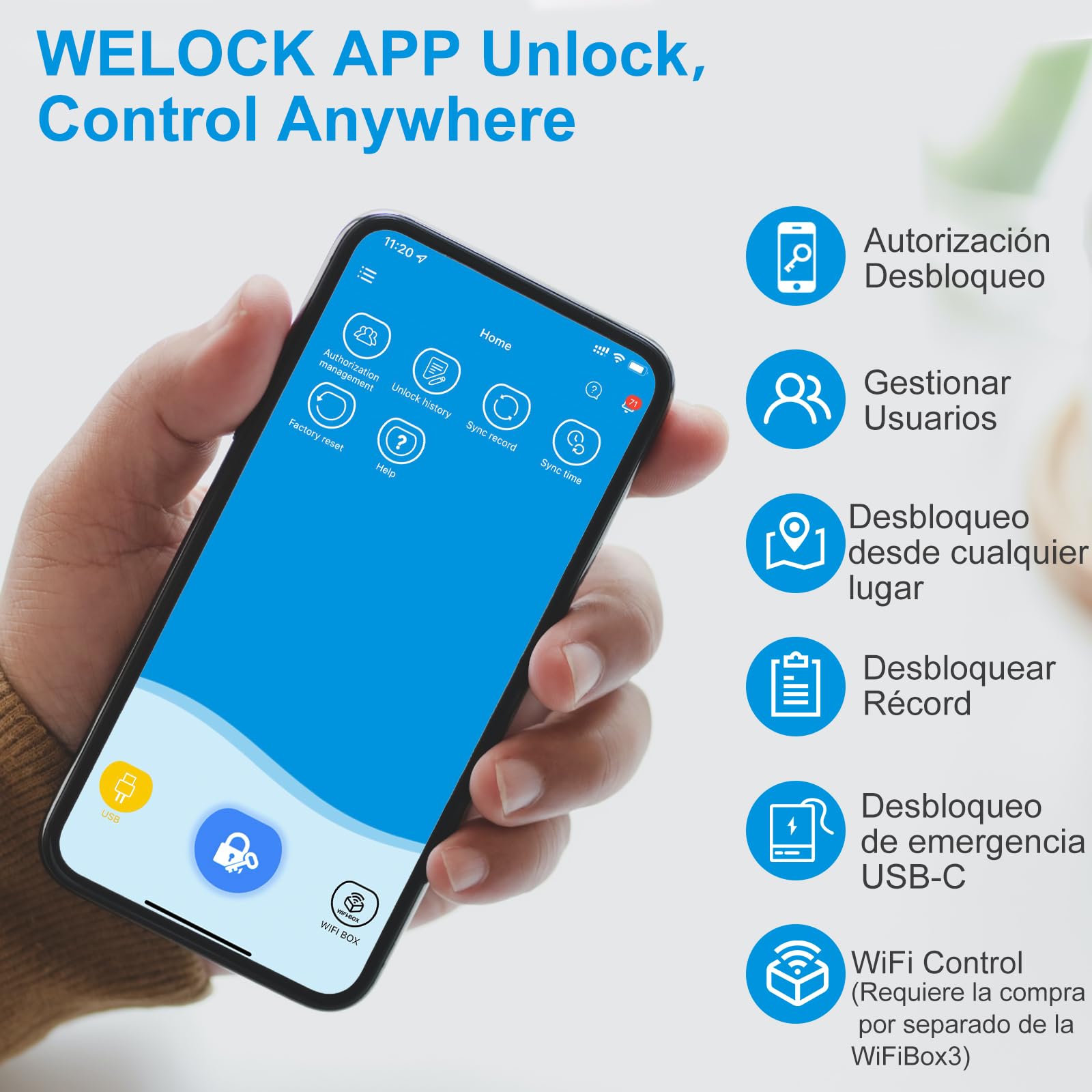 WELOCK ToucA51 Cerradura inteligente,Cerradura con huella digital,Código,Tarjeta RFID,APP,Cerradura Electronica WiFi,Smart Lock IP65,Fácil de Instalar,cerradura inteligente puerta exterior de 30-70mm