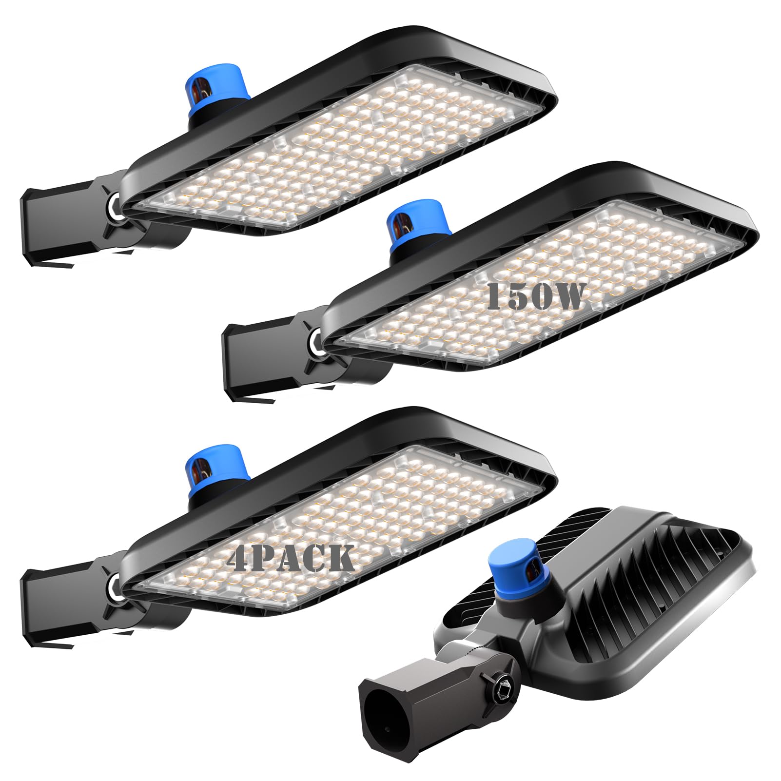 bulbeats 150W LED Parking Lot Light (21000lm Eqv 600W HPS) 5000K LED Pole Lights Outdoor Slipfitter Mount with Dusk to Dawn, 5Yrs Warranty Led Parking Lights for Outdoor Stadium-4Pack