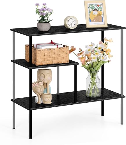 Mesa consola negra de 31.5 pulgadas, mesa de entrada estrecha para entrada, mesas industriales de sofá con estantes de almacenamiento de 3 niveles
