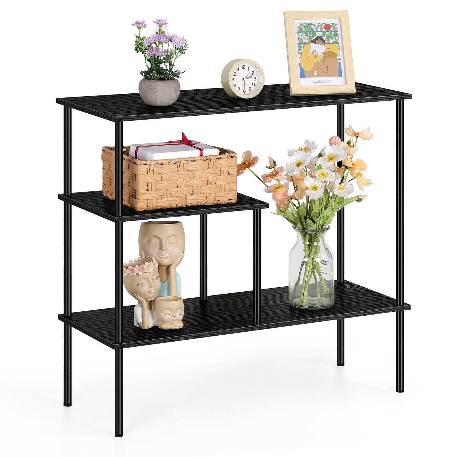 Black Console Table 31.5'' Narrow Entryway Table for Entry Industrial Sofa Tables with 3-Tier Storage Shelves for Living Room, Foyer, Hallway Table Entrance Table