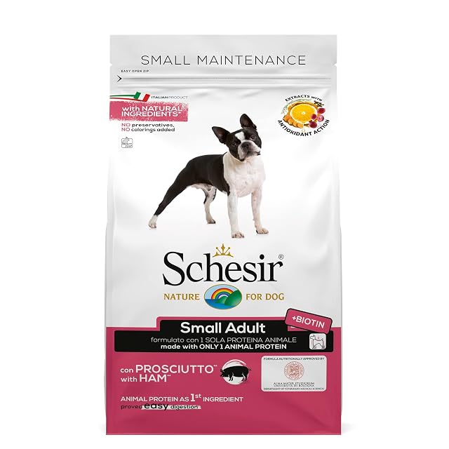 Schesir, Small Adult, Alimento Seco para Perros De Pequeño Tamaño, Completo Y Equilibrado, con Jamón
