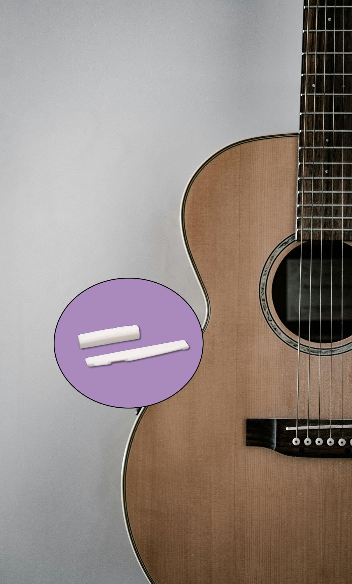Acoustic Guitar Bridge Saddle and Nut 4Pcs 2 Sets, Real Cattle Bone Accessories for 6 String Guitar - Image 4