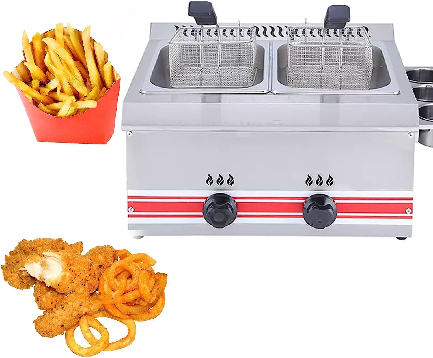 Deep Fryer, Stainless Steel, Commercial Countertop Restaurant Fryer, Buffet Food Warmer, Suitable for Home Restaurant Chicken (Style3)