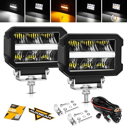 Miniatura 8 de Auxbeam Luces LED de 4.6 pulgadas, 2 cápsulas de luz cuadrada todoterreno de 60 W, haz de conducción serie R4, luces auxiliares de trabajo, luz