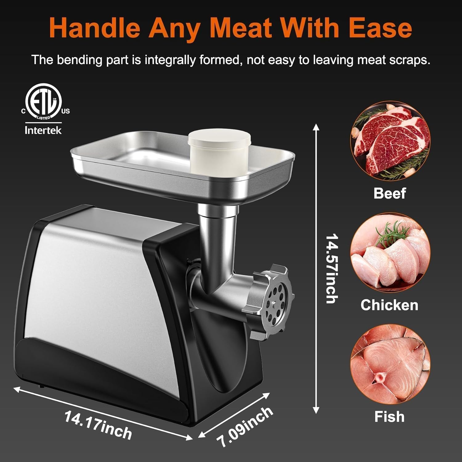 Commercial Meat Grinder Mincer, 3500W ETL Heavy Duty Sausage Stuffer with Reverse, 3 Plates & 2 Blades, Sausage Tubes Set, for Catering Restaurant Butcher Shop, Perfect for Iftar