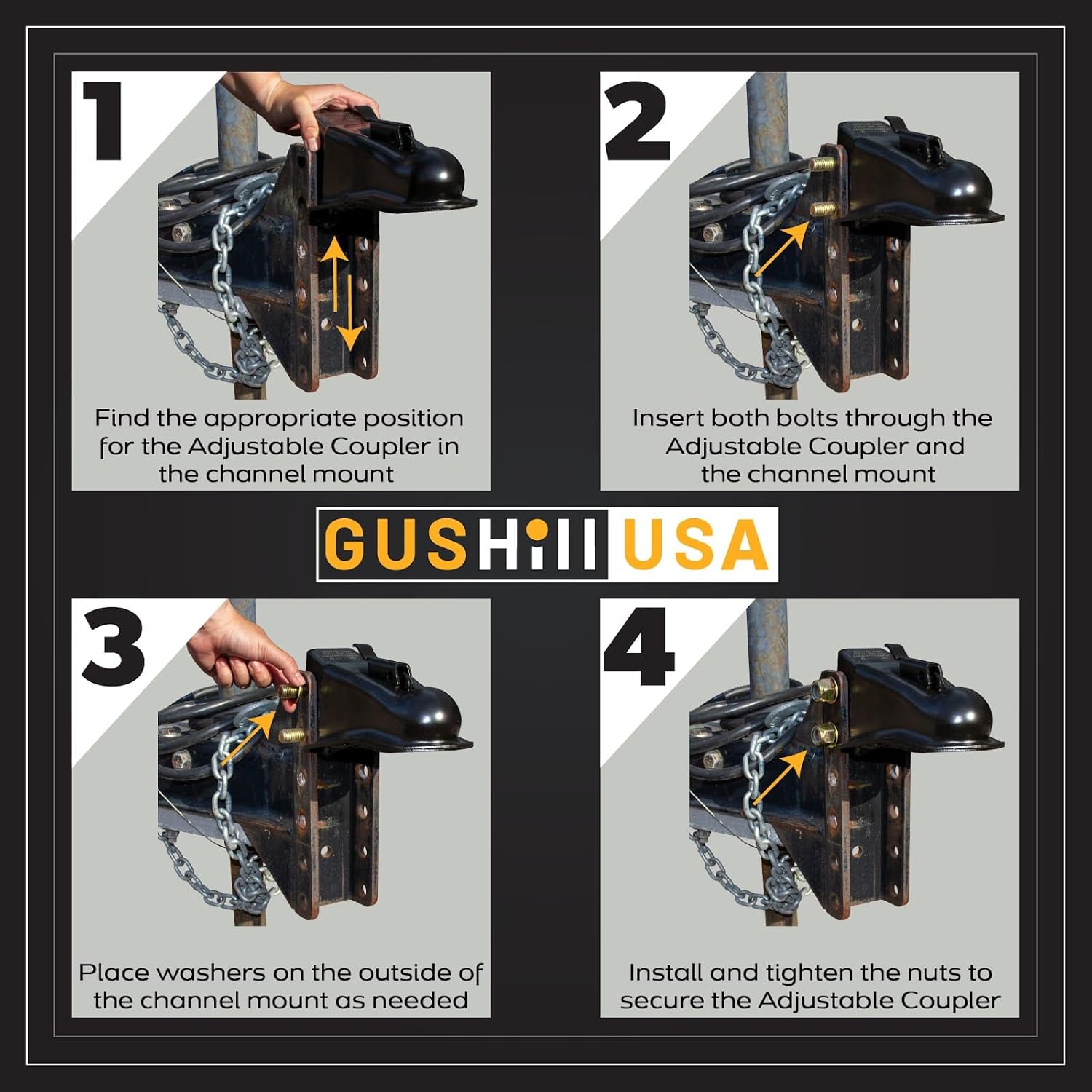 GusHIll USA GH25330 Channel-Mount Adjustable Trailer Coupler, 2-5/16-Inch Hitch Ball, 14,000 lbs, Black