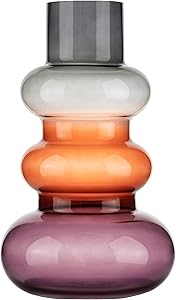 Large Glass Decorative Vase for Flowers in Grey Red and Purple for Modern Home Decor - Centerpiece - 11.8 inch/30cm Tall - Living Room Dining Coffee Table Desk Bedroom – Gift for Her