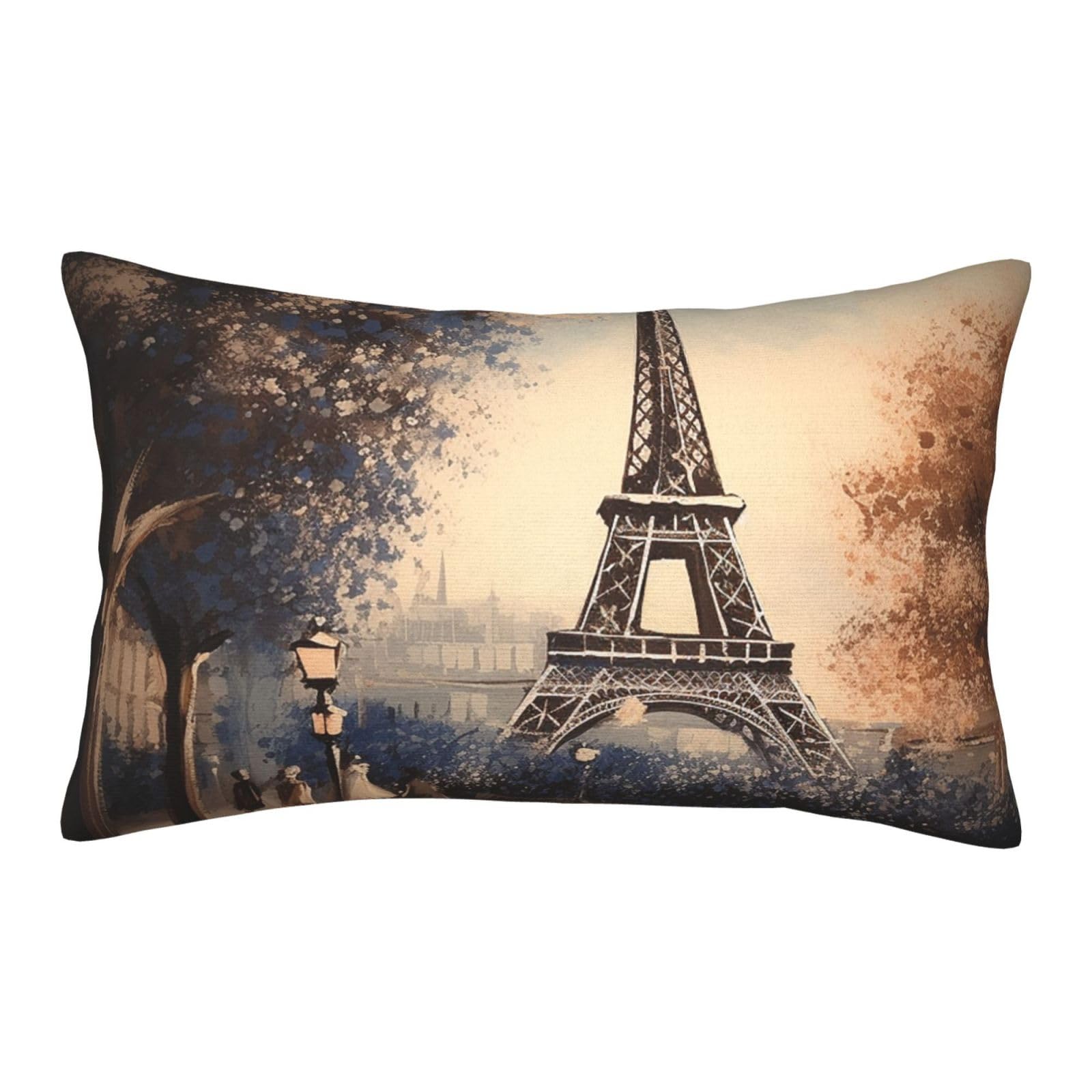 Velvet Pillowcases 16"x24" Ultra Soft Breathable Pillow Cases, Luxury Fuzzy Throw Pillow Covers with Zipper, Romantic Paris Eiffel Tower Pillow Shams All Seasons Decorative Cushion Cases for Couch