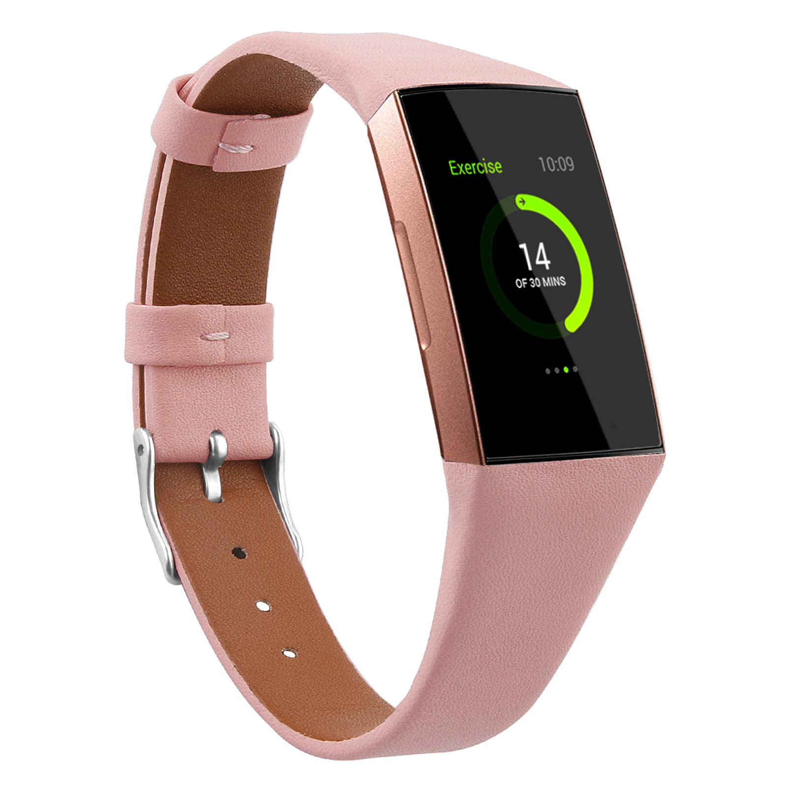 Mtozon Leather Bands Compatible with Fitbit Charge 4/Charge 3, Replacement Accessories Wristband Straps for Women, Pink