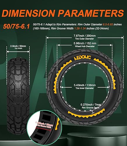Miniatura 5 de BANGTING 2 neumáticos sólidos todoterreno 5075-6.1 para scooter, neumáticos de 8.5 x 2 pulgadas sin cámara para Gotrax GXL V2XRAPEX, 8 12 x2