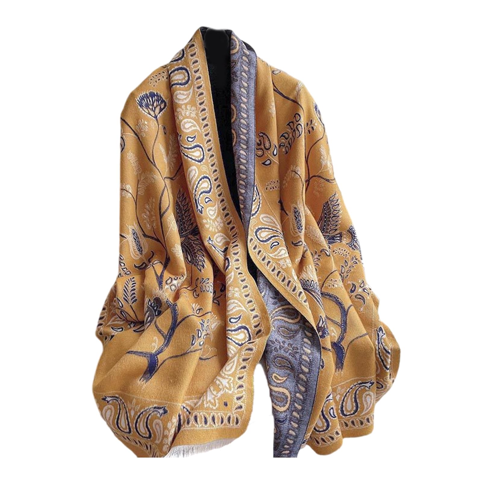 KHZen Pashmina Ponchos Shawl Scarf For Women Ethnic Capes Shawl For Spring Autumn Reversible Flower Pattern Shawl Shoulder Wrap