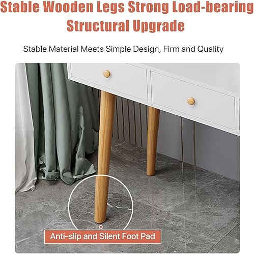 Miniatura 5 de Tocador de maquillaje con luces y 6 cajones, juego de tocador de madera para dormitorio, escritorio de maquillaje con espejo de atenuación de