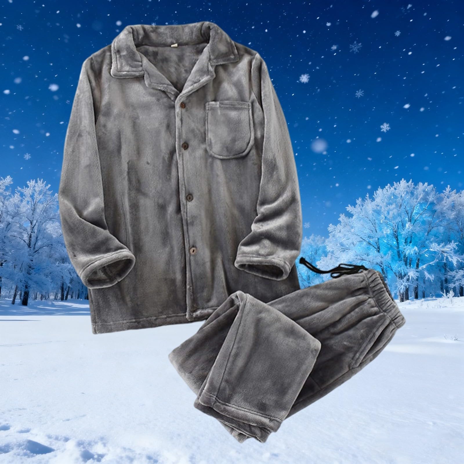 Pijama de franela para hombre, de forro polar, peso pesado, 2 piezas, juego de pijama + pantalones de pijama largos con botones y cuello de solapa, ropa de dormir