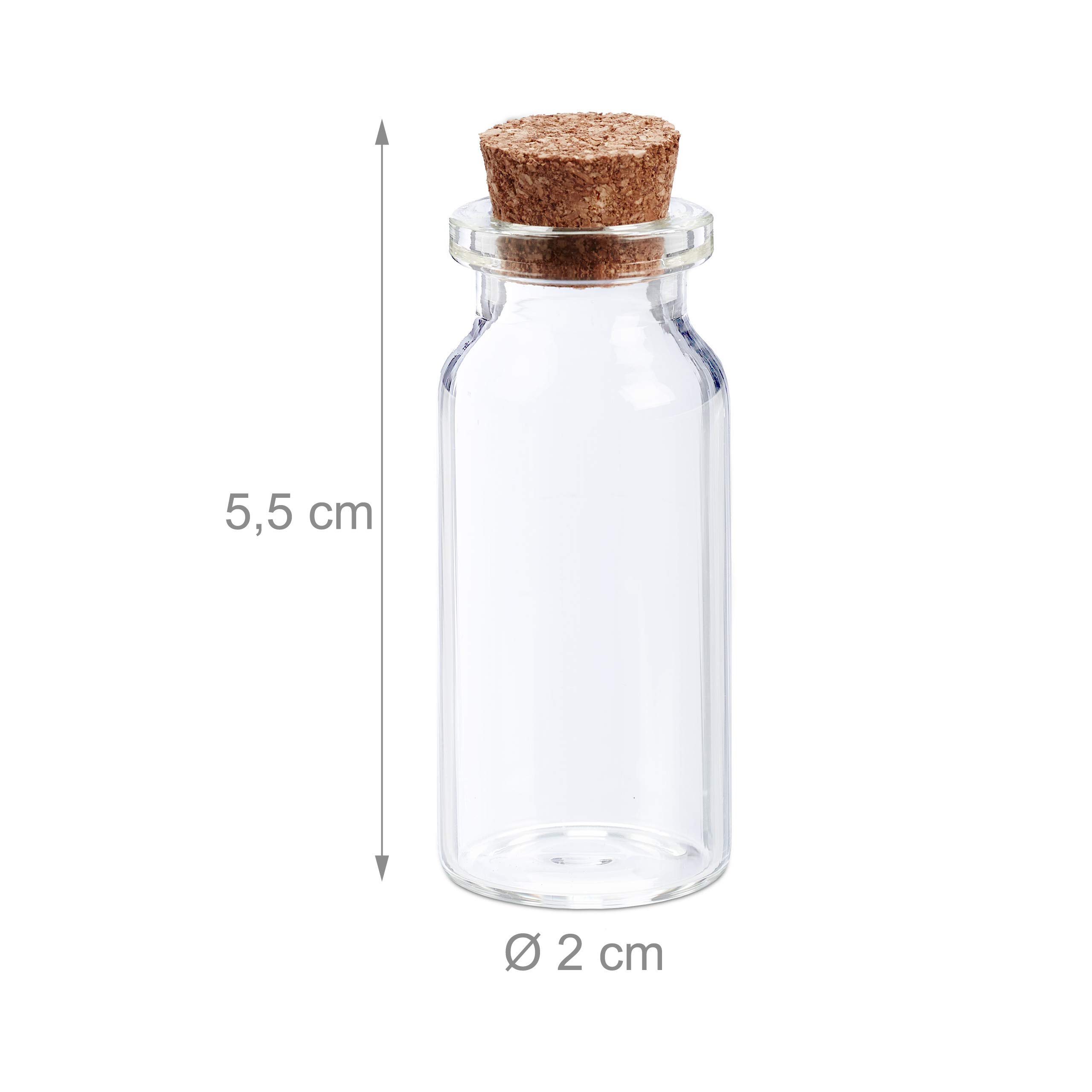 Relaxdays Glasfläschchen mit Korken, 60 Stück, Mini Fläschchen für Öl, Gewürze, Kräuter, Sand, 10 ml, Deko, transparent