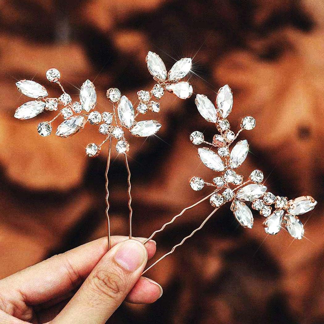 Casdre Crystal Bride Wedding Hair Pins Rhinestone Bridal Hair Pieces Wedding Hair Accessories for Women and Girls (Pack of 2) (A Silver)