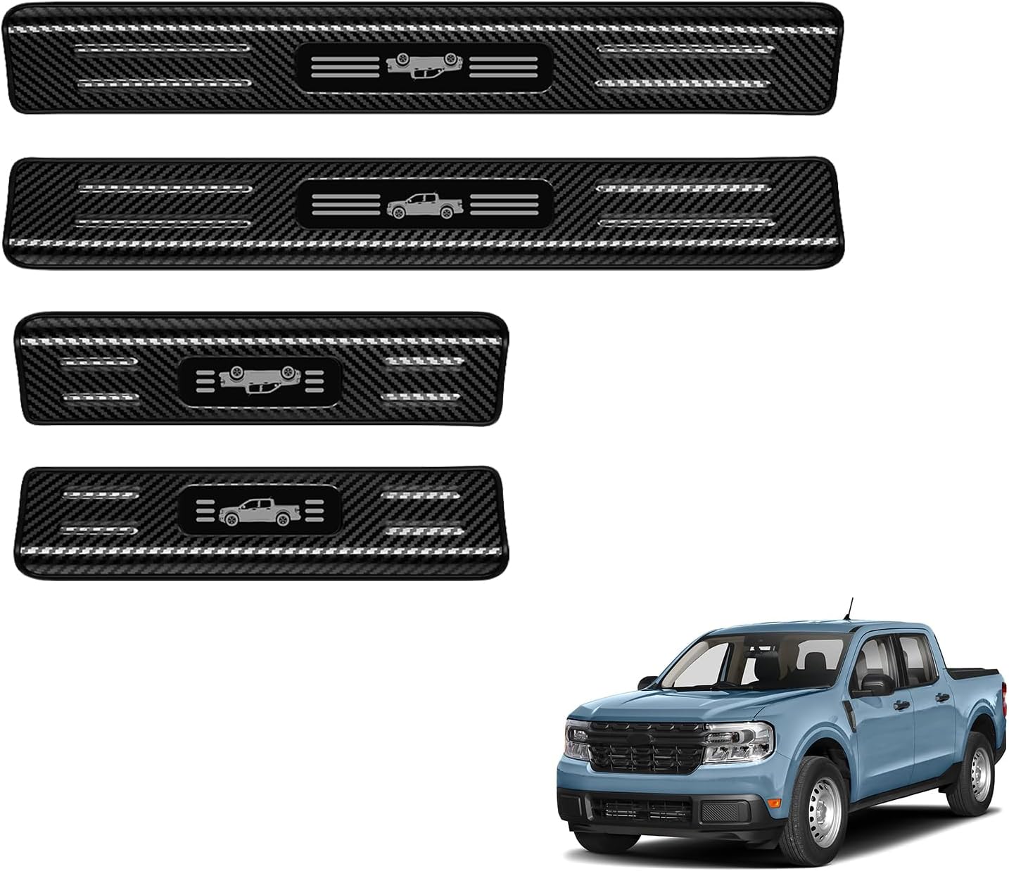 4PCS Car Door Edge Guards Door Sill Protector for Ford 2022-2025 2026 Maverick Accessories Stainless Steel Material Car Door Threshold Protection (Carbon Fiber Texture)