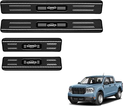 4PCS Car Door Edge Guards Door Sill Protector for Ford 2022-2025 2026 Maverick Accessories Stainless Steel Material Car Door Threshold Protection Carbon Fiber Texture