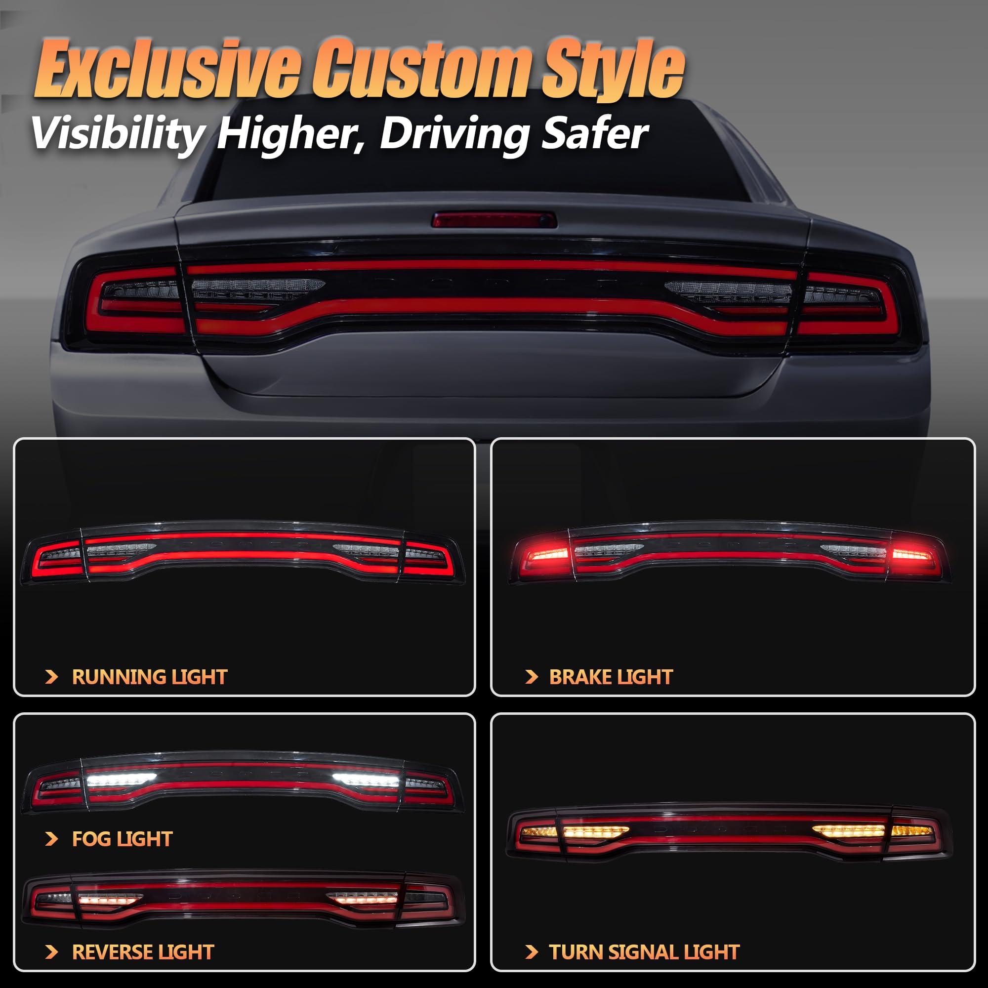 VLAND Pilotos traseros LED para Charger 2011-2014, Con luces diurnas dinámicas e intermitentes