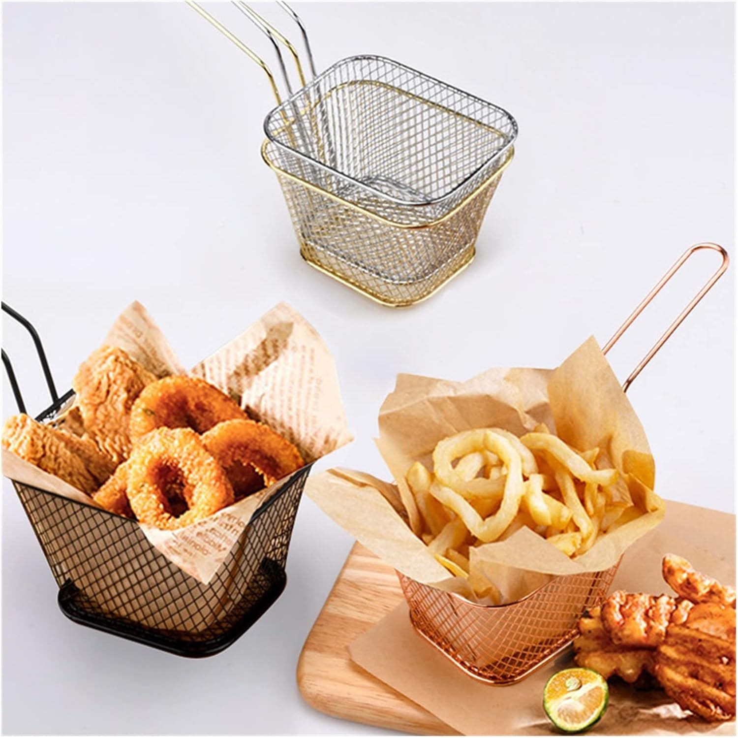French Fry Chips Baskets Stainless Steel Large French Fries Food Strainer Basket Potatoes Chicken Strips Storage Basket Kitchen Mesh Strainer Kitchen Cooking Tools (Color : S Black)