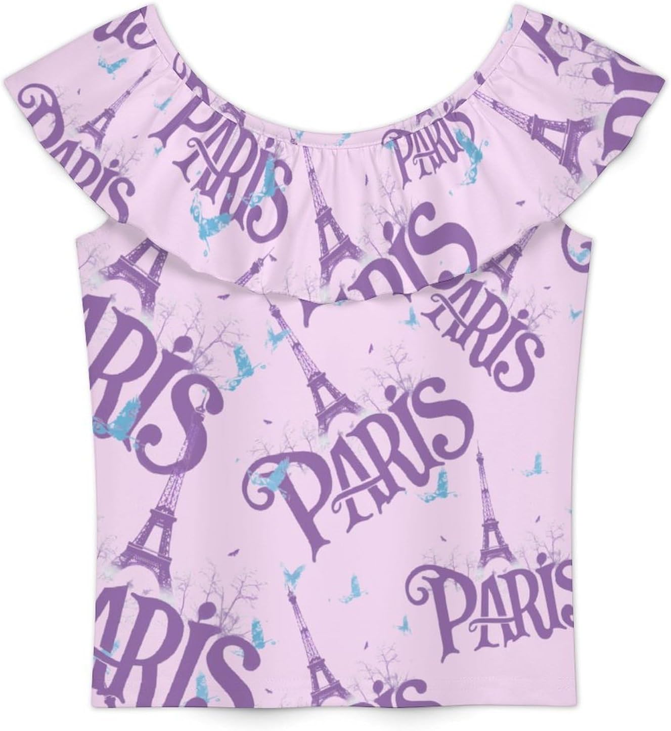Eiffel Tower Paris Girls T-Shirts Top Ruffle Short Sleeve Blouse Casual Graphic Tees