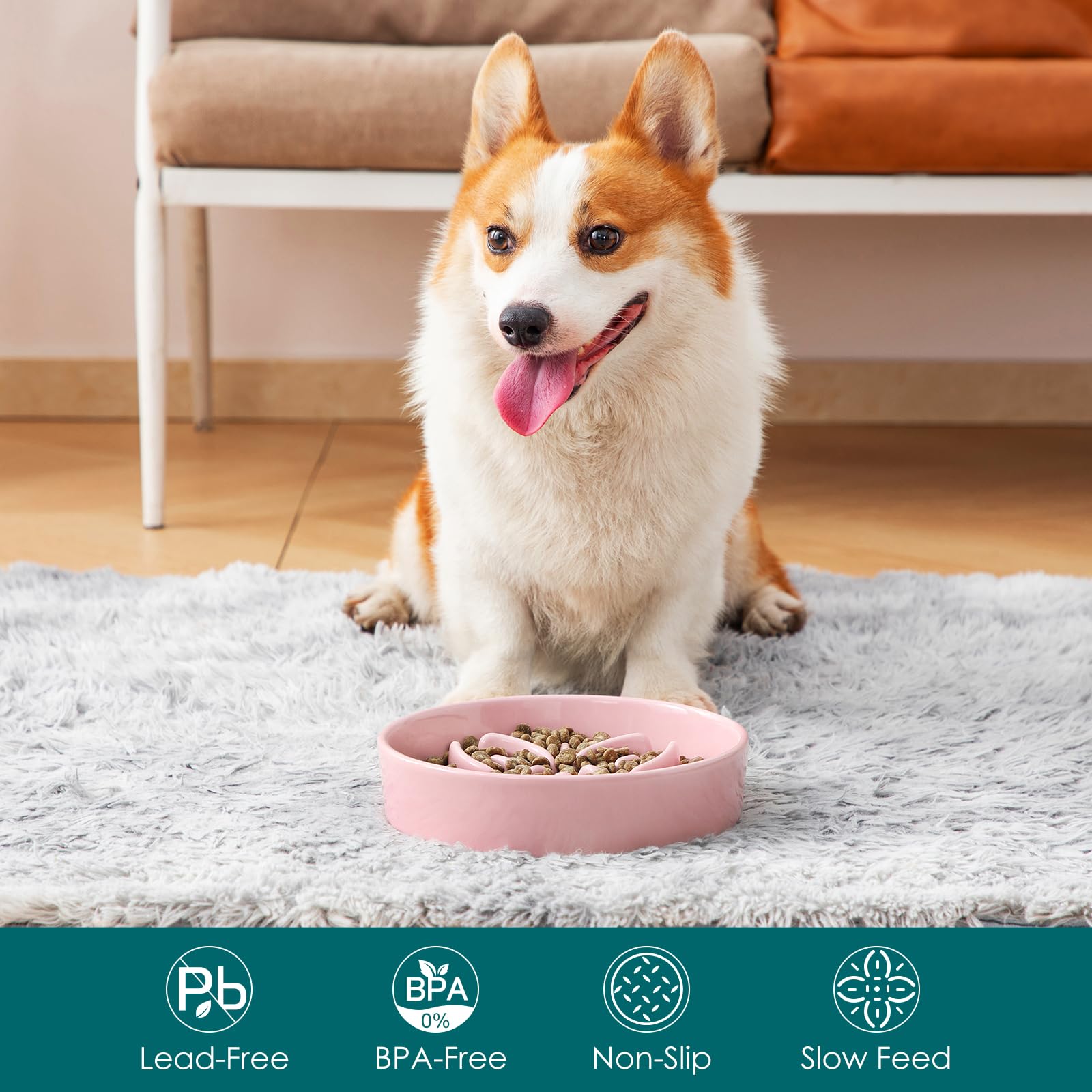 vancasso Comedero Antivoracidad para Perros y Gatos, Plato de Cerámica con Laberinto de Pétalos, Alimentación Lenta y Antideslizante, Bol Calmante e Interactivo, Rosa