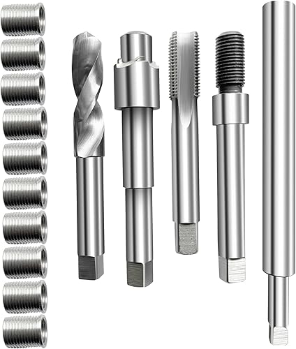 Kit de reparación de roscas M12 x 1.25 x 17 pulgadas, longitud total de hasta 11 pulgadas, kit de reparación de motor de automóvil/bujía, 10