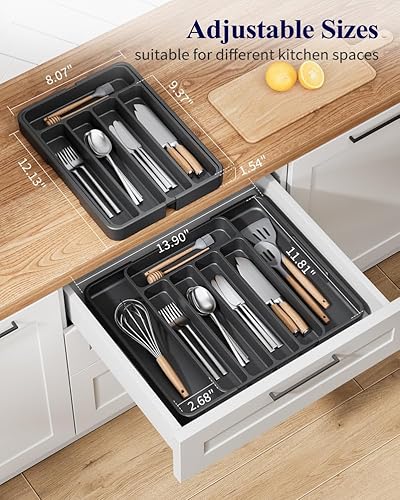 image for Kitsure Silverware Organizer - Adjustable Kitchen Drawer Organizer, Ut