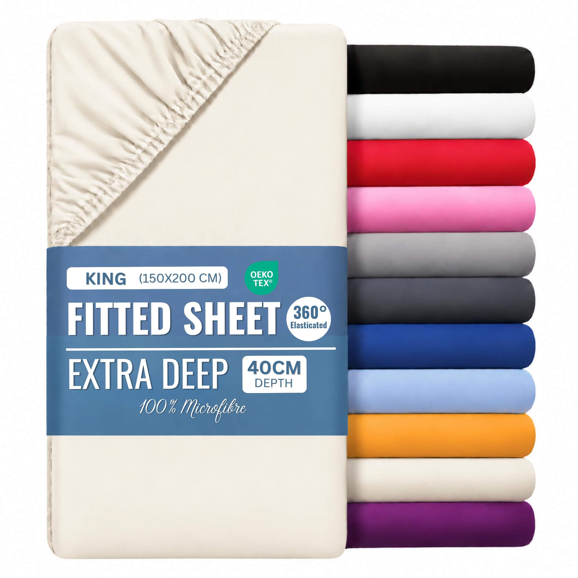 Deep Fitted King Size Sheet Cream - 40cm (16 inch), Microfiber