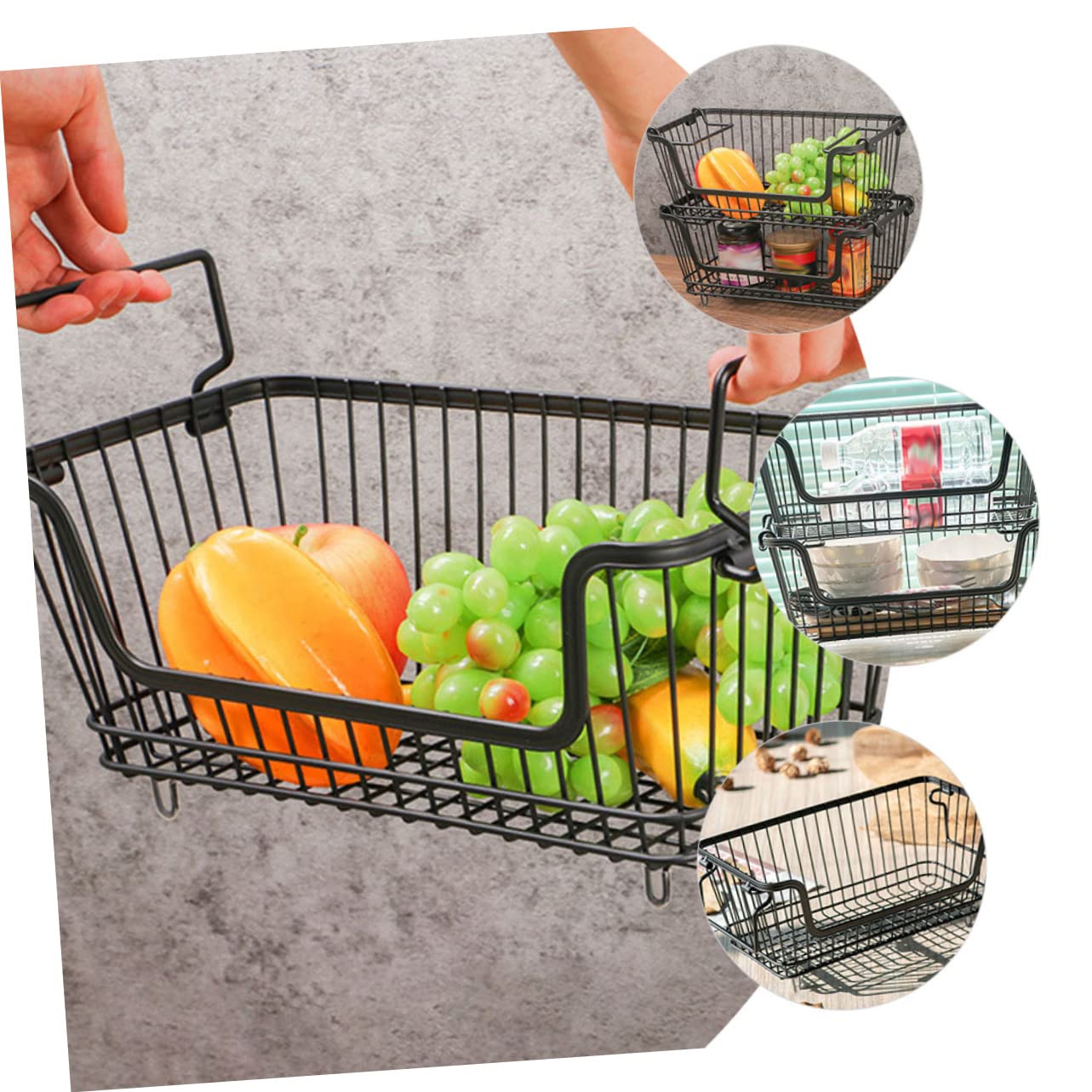 Drahtkorb Obstkorb Metall Aufbewahrungskorb Küche Schreibtisch Organizer Schwarz Multifunktional Platzsparend