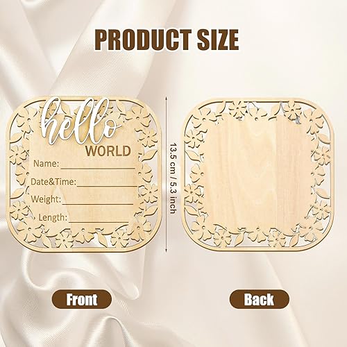 Miniatura 2 de Letrero de anuncio de madera con texto en inglés «Hello World» para recién nacido, letrero de anuncio de nacimiento de bebé, letrero de anuncio de