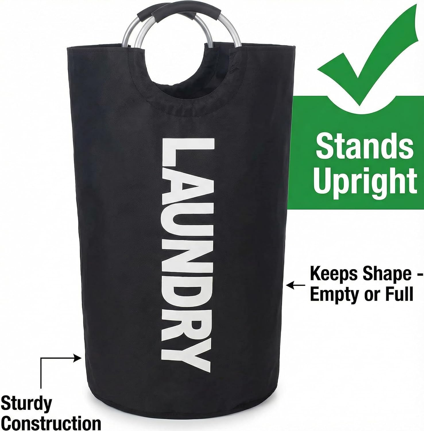 WALLBIG 3 Pack 90L Large Laundry Hamper with Handles, Heavy Duty Collapsible Laundry Basket Bag, Waterproof Oxford Cloth Clothes Hamper for Sorting Dirty Clothes (Black, 3 Pack-90L)
