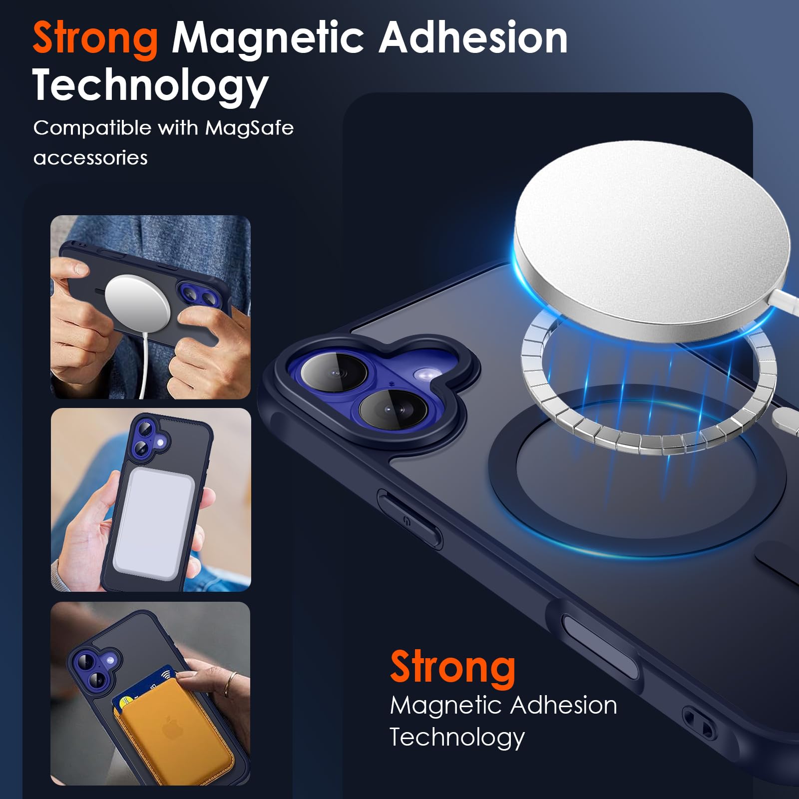 iVoler Cover Magnetica per iPhone 16, [Compatibile con MagSafe] [Protezione Antiurto di Grado Militare] Custodia Traslucida Opaca Posteriore Sottile Silicone Protettiva Case（Blu）