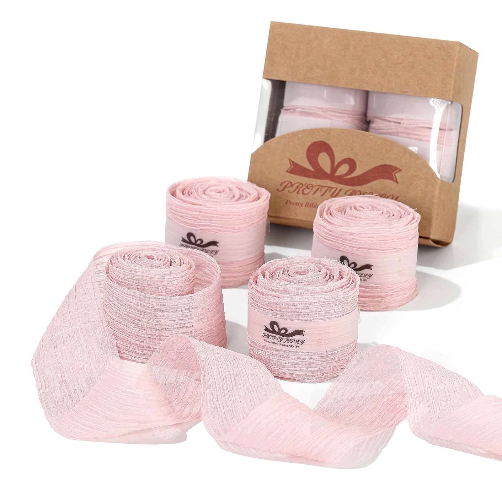 Pretty Jolly Crinkle Chiffon Ribbon for Flower Bouquet 1 1/2 Inch Pink Tulle Ribbon for Gift Wrapping Handmade Silk Ribbon 12 Yards Ribbons for Crafts Hair Wedding Invitation Baby Shower