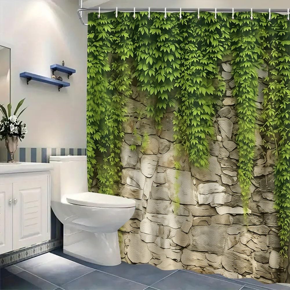 Rideau de douche vintage en lierre rustique pour salle de bain moderne 150x170cm