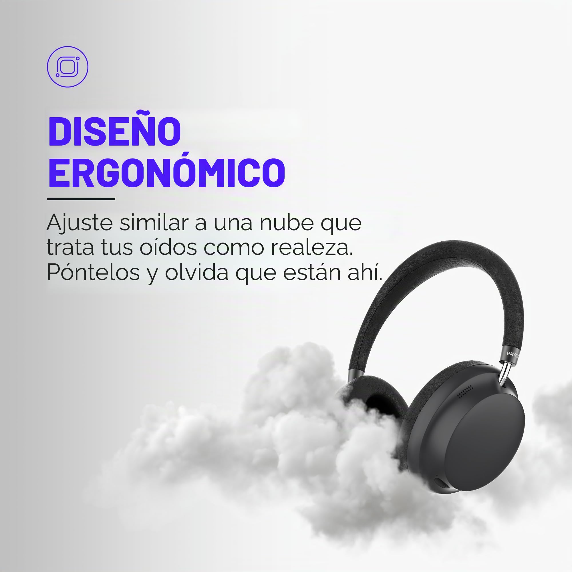 Raycon Essential - Auriculares Bluetooth sobre la oreja, cancelación activa de ruido inalámbricos + modo de concienciación, auriculares Bluetooth con micrófono, 50 horas de duración de la batería